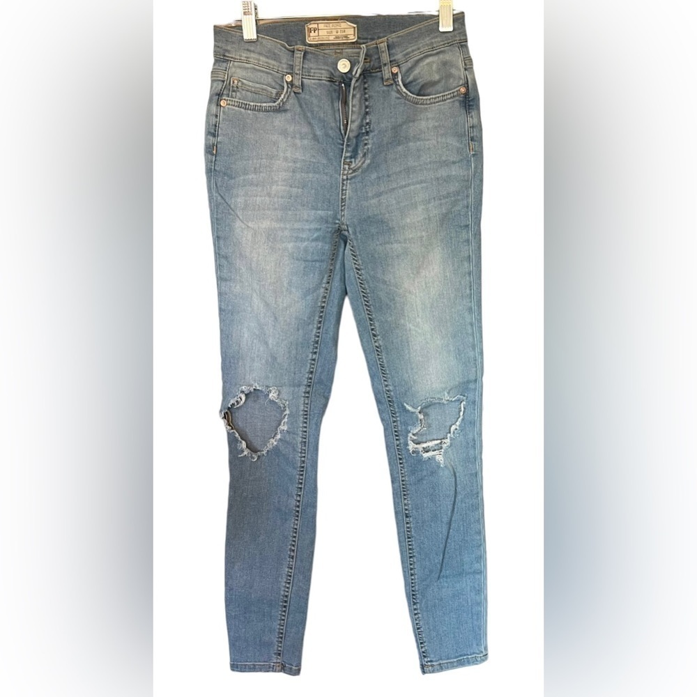Free People Jeans W 25r Skinny Leg Ripped Knee Holes Stretch Denim